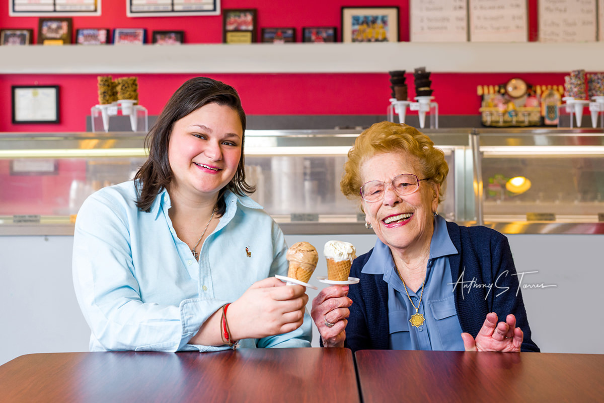 Three generations of women at Taylor's Ice Cream Parlor, Chester NJ